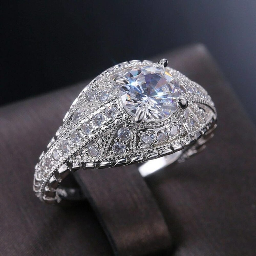 s925  Silver Sz 8 CZ Rhinestone Diamond Ring NIB